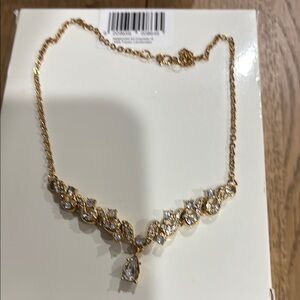 Vintage gold plated Monet style Necklace with Crystal Accents